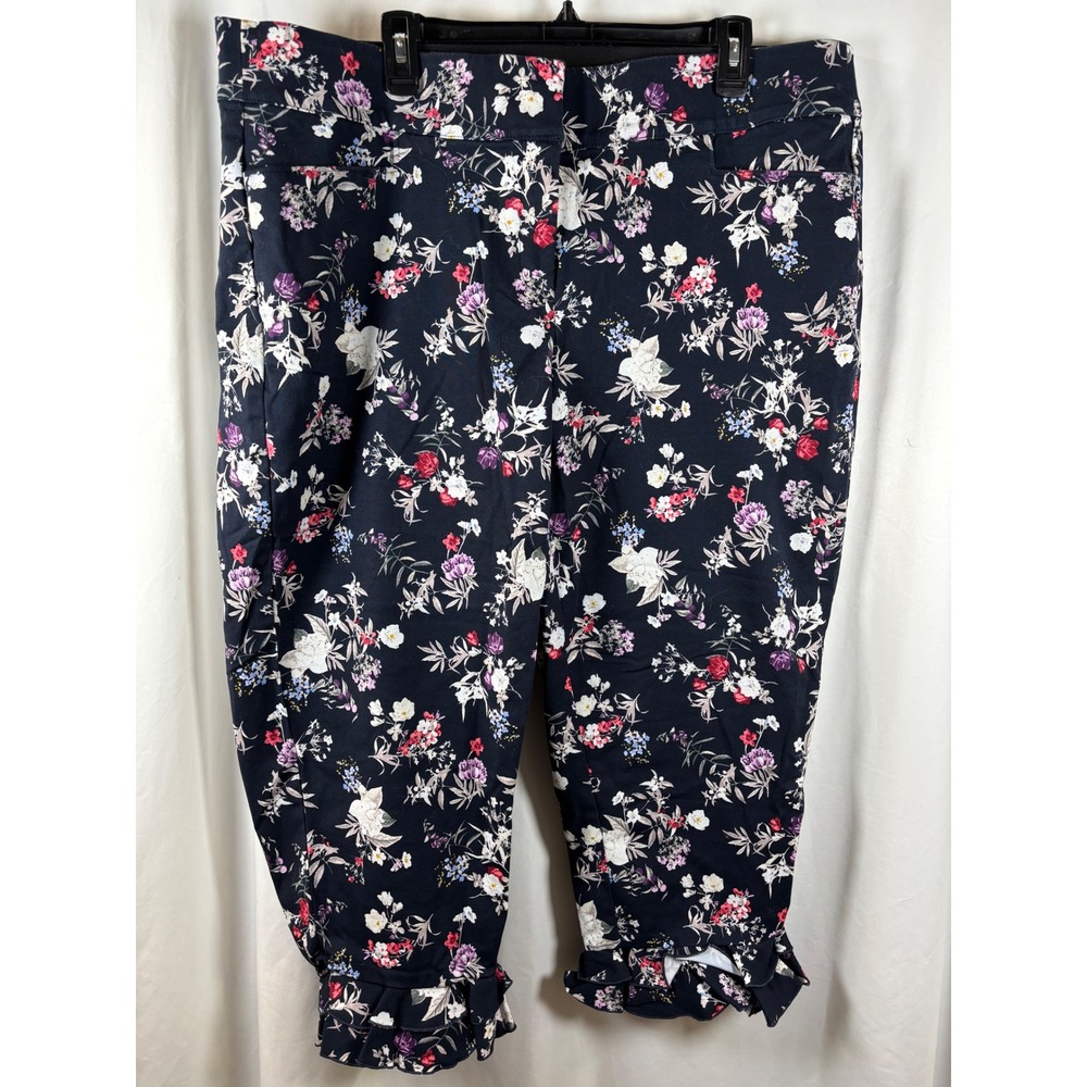 Lane Bryant The Allie Floral Ruffle Hem Cropped Pants Navy Blue Womens Size 20